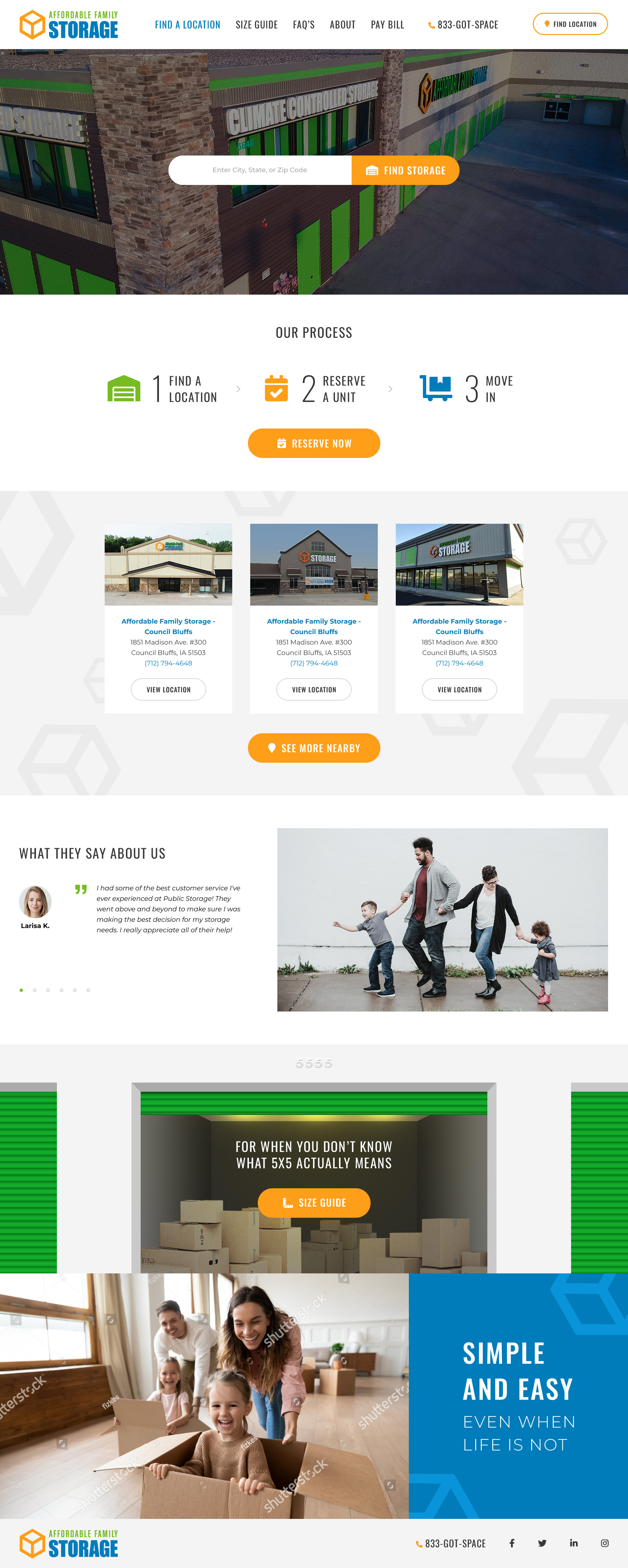 Affordable Family Storage homepage, redesigned